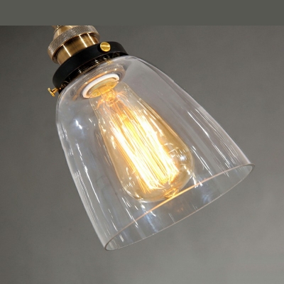 1 Head Clear Glass Pendant Lamp Vintage Bedroom Hanging Ceiling Light with Brass Finish