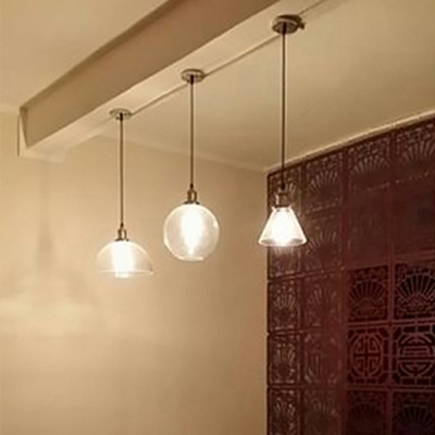 1 Head Clear Glass Pendant Lamp Vintage Brass Finish Bedroom Hanging Ceiling Light with 39.5