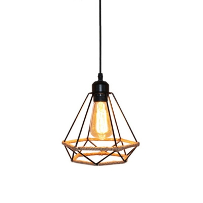 1-Light Metal Cage Shade Hanging Light Vintage Industrial Style Suspension Lamp for Restaurant