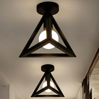 1 Light Metal Semi Flush Mount Light Industrial Black Geometric Shaped Ceiling Lighting