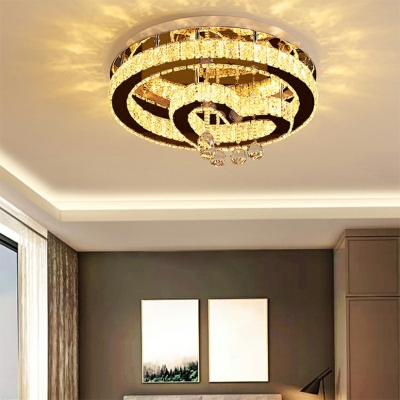 2 Tiers Semi Flush Mount with Clear Crystal Modern Fashion LED Ceiling Fixture in Stainless-Steel