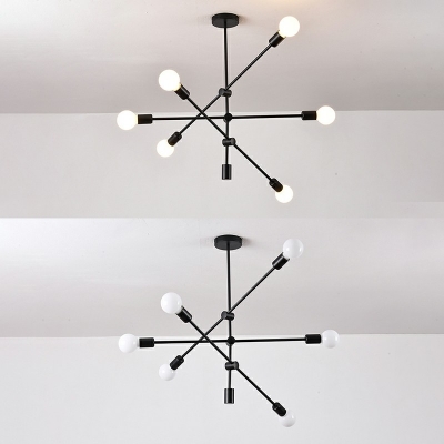 6-lights Open Bulb Dining Room Lighting Fixture Geometric Lines Chandelier with Angle Adjustable Arm
