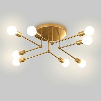 8 Light Metal Semi Flush Mount Light Industrial Sputnik Ceiling Lighting for Bedroom