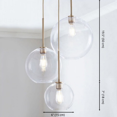 Adjustable Height Clear Glass Hanging Light Globe Shade Pendant Light for Living Room