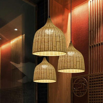 Asian Style Pendant Suspension Lighting 1 Head Tea Room Pendant Ceiling Light in Wood