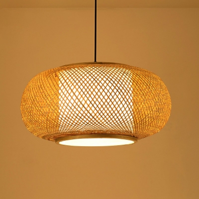 Asian Style Rattan Hand-Woven Suspension Pendant Light 1 Light for Dining Room