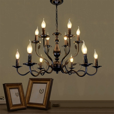 Black Candle Hanging Lamp with Metal 24 Inchs Height Accents Vintage Chandelier for Bedroom