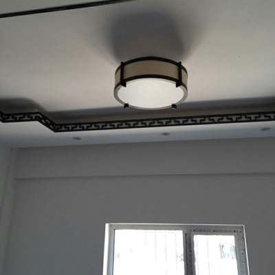 Black Flush Mount Lamp Traditional Fabric Ceiling Fixture for Bedroom Study Room