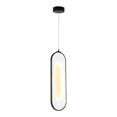 Black Oval Metal Ring LED Pendant Postmodern Bedroom Arcylic Shade Hanging Lamp in 3 Colors Light