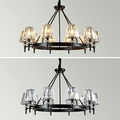 Black Sputnik Pendant Chandelier Modernism  Metal Hanging Light Fixture with Crystal Shade