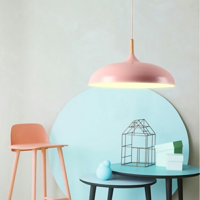 Bowl Drop Pendant Macaron 1-Light Aluminum Ceiling Suspension Lamp for Dining Room