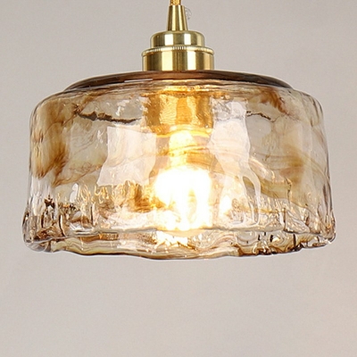 Brown Glass Lantern Pendant Light with Brass Finish Contemporary 1 Light Ceiling Light for Kitchen