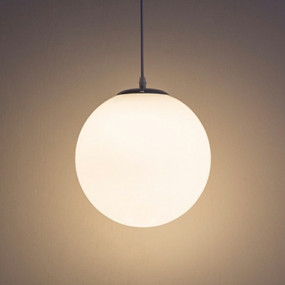 Chrome Minimalistic Globe Pendulum Light White Glass Single-Bulb Dining Room Suspension Pendant