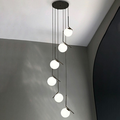 Contemporary Multi Light Globe Shape Lampshade White Glass Stairs Hanging Ceiling Lights