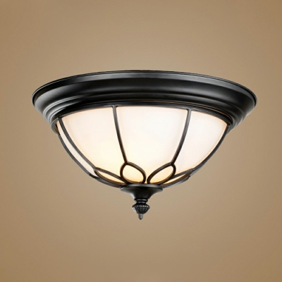 Dome Foyer Ceiling Lighting Classic Opal Glass 2-Head 20 Inchs Wide Flush Mount Fixture with Floral Frame