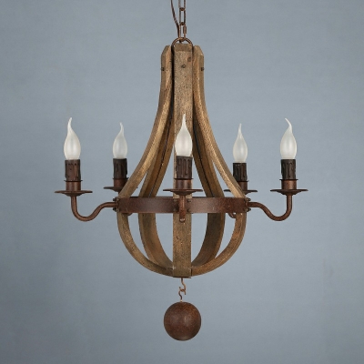 French Country Candle Style Drop Lamp Wooden Hanging Chandelier for Living Room