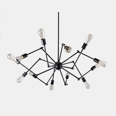 Geometric Chandelier Industrial Style Metal 12-Light Sockets Chandelier in Black