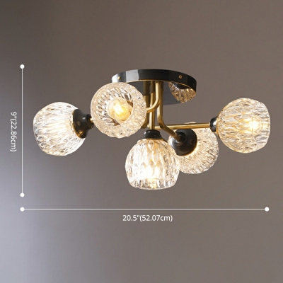 Glass Flush Mount Ceiling Light with Globe Shade Minimalism 5 Light Foyer Ceiling Mounted Fixture in Black