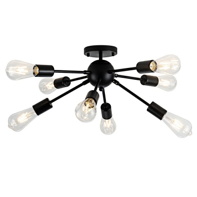 Industrial Branching Lighting Fixture with Bare Bulb 8 Lights Ceiling Flush Mount for Indoor Room