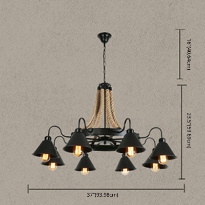 Industrial Cone Modern Farmhouse Chandelier with Metal in Black, 6 Lights