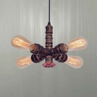 Industrial Metal Hanging Chandelier Light 4 Bulb Shade Suspension Light in Bronze for Restaurant