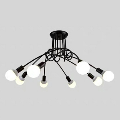 Industrial Style Open Bulb Ceiling Lamp with Sputnik Shape Bedroom Ceiling Flush Mount Lights
