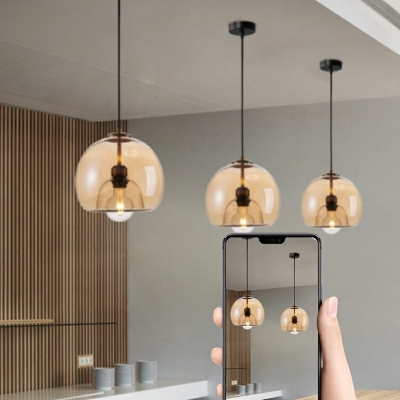 Modern Style Glass Pendant Light 1 Bulb Clear Lighting for Bar Bedside