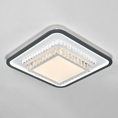 Nordic Layered Ceiling Lamp Beveled Cut Crystal Living Room LED Flush Mount Light in Black