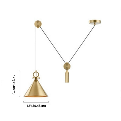 Post Modern Pulley Pendant Lighting Brass Cone Hanging Lamp with Metal Shade