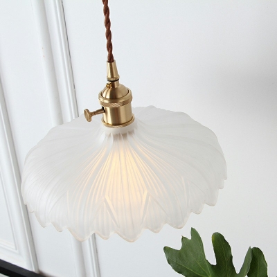 Single Head Ribbed Glass Pendant Lamp with Brass Lamp Holder Hanging for Living Room