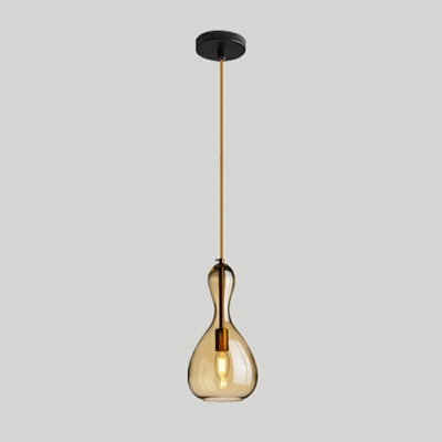 Single Light Amber Glass Bowling Ball Pendant Light Modern Hanging Lights for Living Room