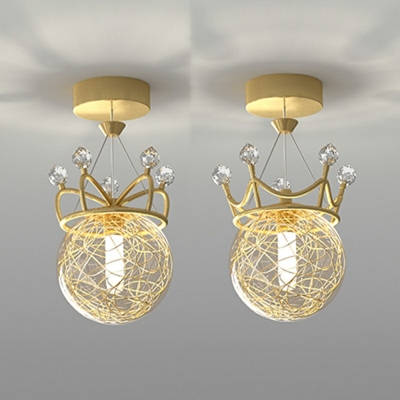 Spherical Flush Mount Lighting Crown Minimalism 1 Bulb Ceiling Mounted Fixture in Gold