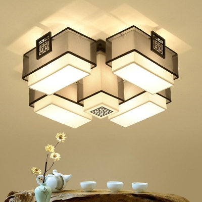Traditional Style 5 Lights Flush Mount Ceiling Light 12 Inchs Height Vintage Rectangle for Living Room