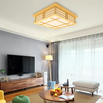 1 Head Beige Square LED Flush Mount Light Modern Wood Ceiling Flush Mount for Living Room