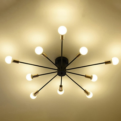 10 Light Sputnik Semi Flush Mount Light Vintage Industrial Metal Ceiling Light for Living room