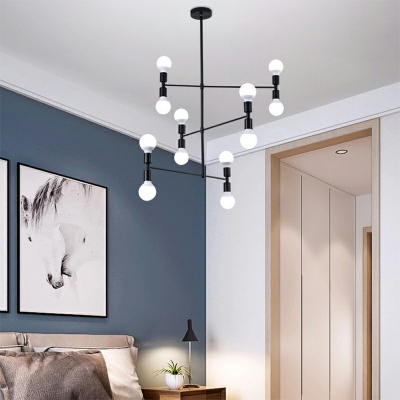 3-Tiers Chandelier Metallic Suspension Lighting Minimalist 12-Light Chandelier for Living Room