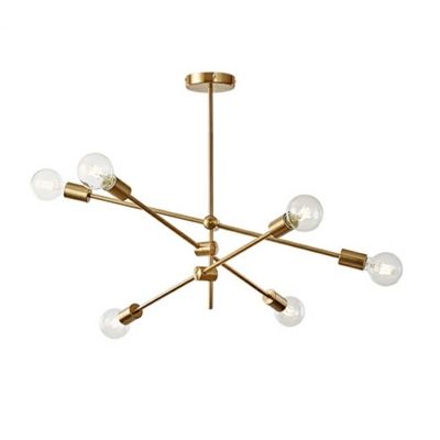 6 Lights Twirled Sockets Chandelier Industrial Style Metal Chandelier Lamp in Gold