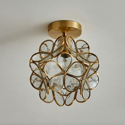 Colonial Style Glass Flower-shaded Semi Flush Light Aisle Corridor Ceiling Light