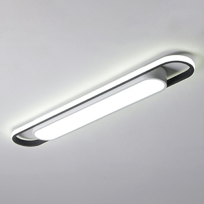 Contemporary Art Deco LED Linear Ceiling Flush Light Metal Round Corners and Linear Frame Pendant Lighting in White Finish
