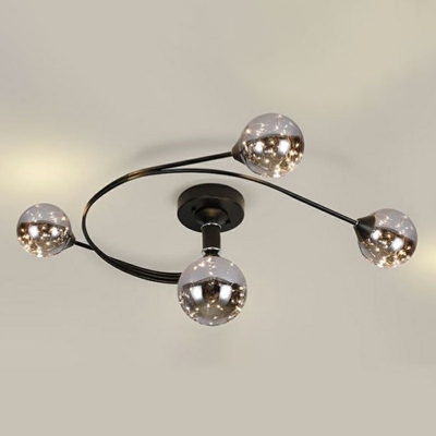 Curly Semi Flush Mount Chandelier 3 Colors Light Nordic Metallic Bedroom Ceiling Light with Glass Shade