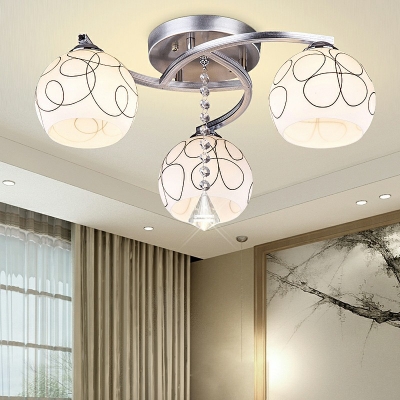Frosted Glass Globe Ceiling Lamp Hotel 3 Lights Contemporary Semi Flush Ceiling Light in Chrome