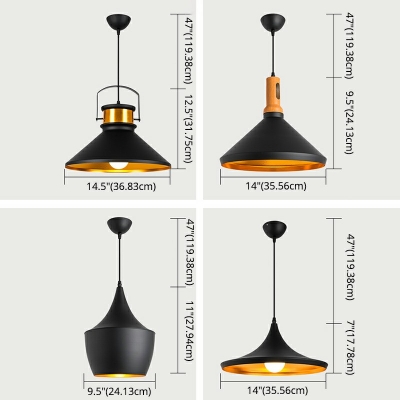 Geometric Shade Restaurant Drop Pendant Loft Style Metal 1 Bulb Black Hanging Ceiling Light