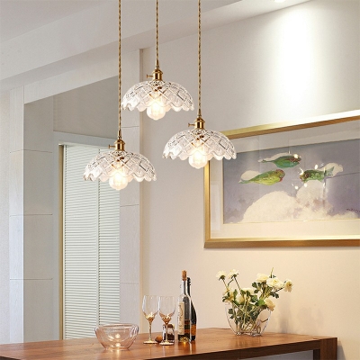 Glass Flower Ceiling Light Contemporary 3-Head in Brass Pendant Lamp Fixture for Living Room