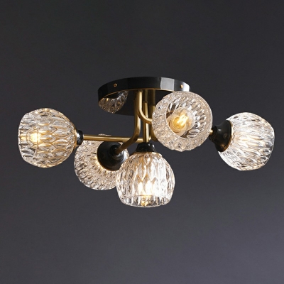 Glass Flush Mount Ceiling Light with Globe Shade Minimalism 5 Light Foyer Ceiling Mounted Fixture in Black