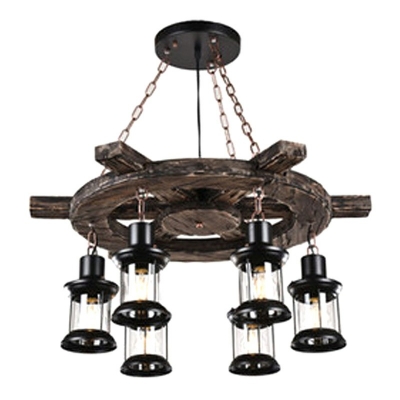 Industrial Cylindrical Pendant Light Wood Hanging Ceiling Lights for Restaurant