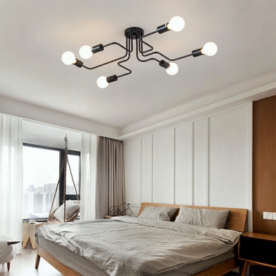 Industrial Large Semi Flush Ceiling Light Metal Ceiling Lamp for Living Room Clothes Stores in Black