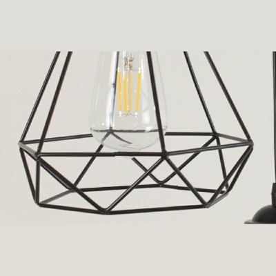 Industrial Retro Cage Multi Light Pendant Metal 3 Light Hanging Lamp in Black for Dinning Room