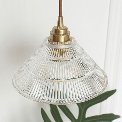 Industrial Style Cone Shaped Pendant Light Glass 1 Light Hanging Lamp in Clear