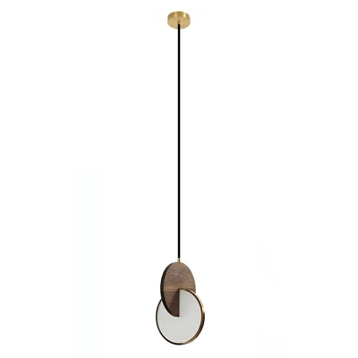 Minimalism Simple Interlocking Suspension Light Walnut Wood Bedside Pendant in Dark Brown
