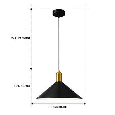Moden Style Pendant 1 Light Cone Shape 12 Inchs Wide with Metal Shade and 59